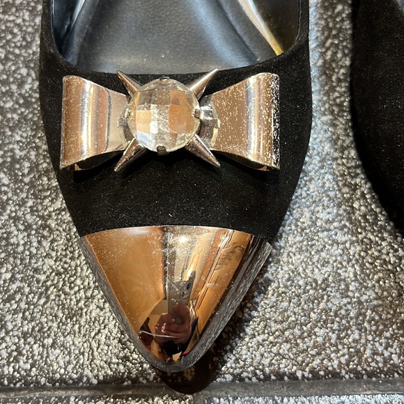Aldo black pointy toe flats with silver and crystal embellishments. - Picture 3 of 7